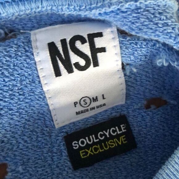 NSF SoulCycle periwinkle blue cropped sweatshirt with distressed hole size S - Picture 2 of 4